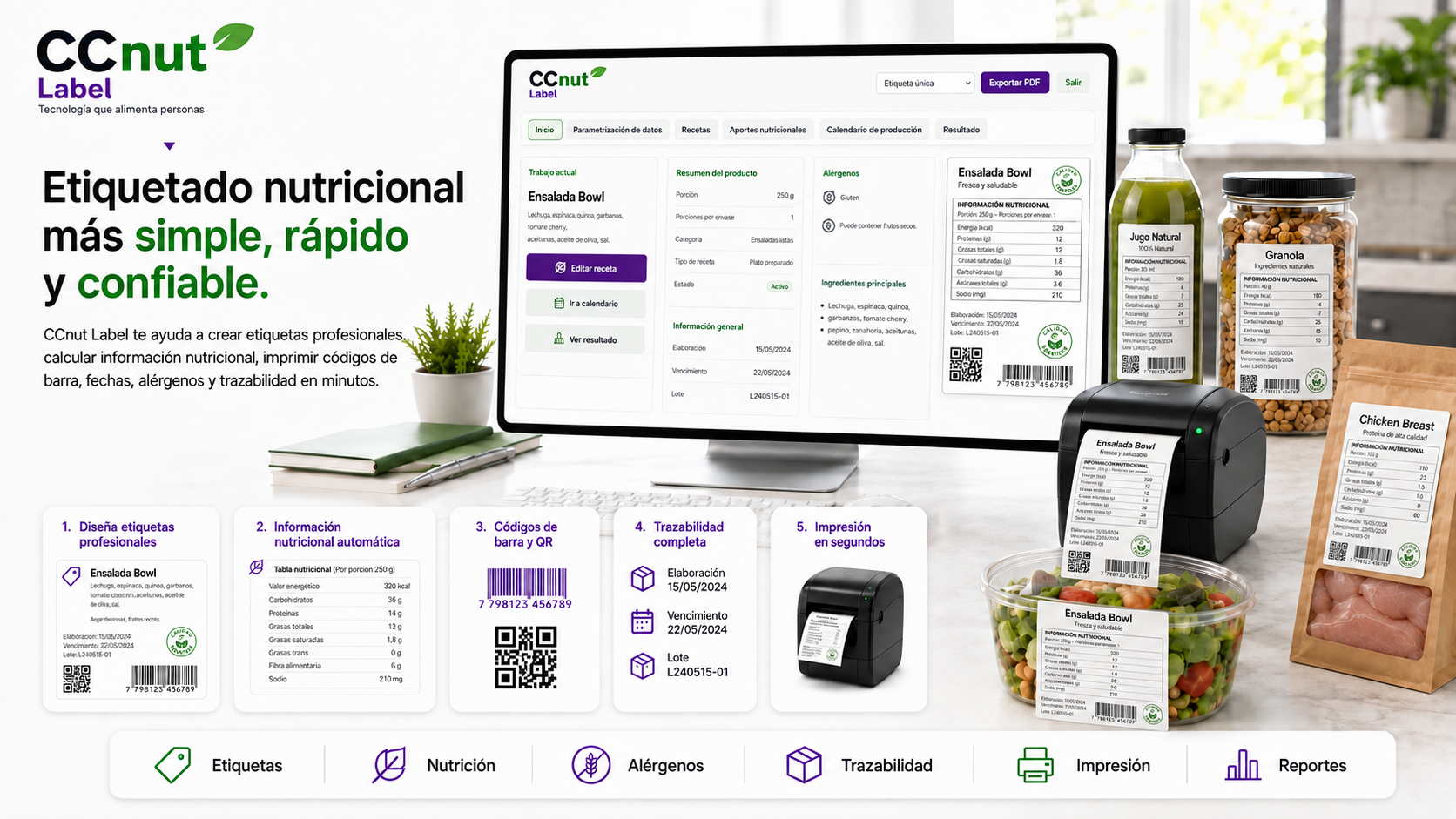 CCnut Label con etiquetado nutricional, sellos y ficha de producto